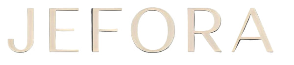 Jefora logo in white on a black background